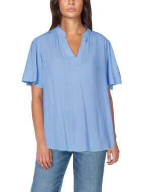 NWT Well Worn Light Blue Women's L Short Sleeve V-Neck Blouse B0775